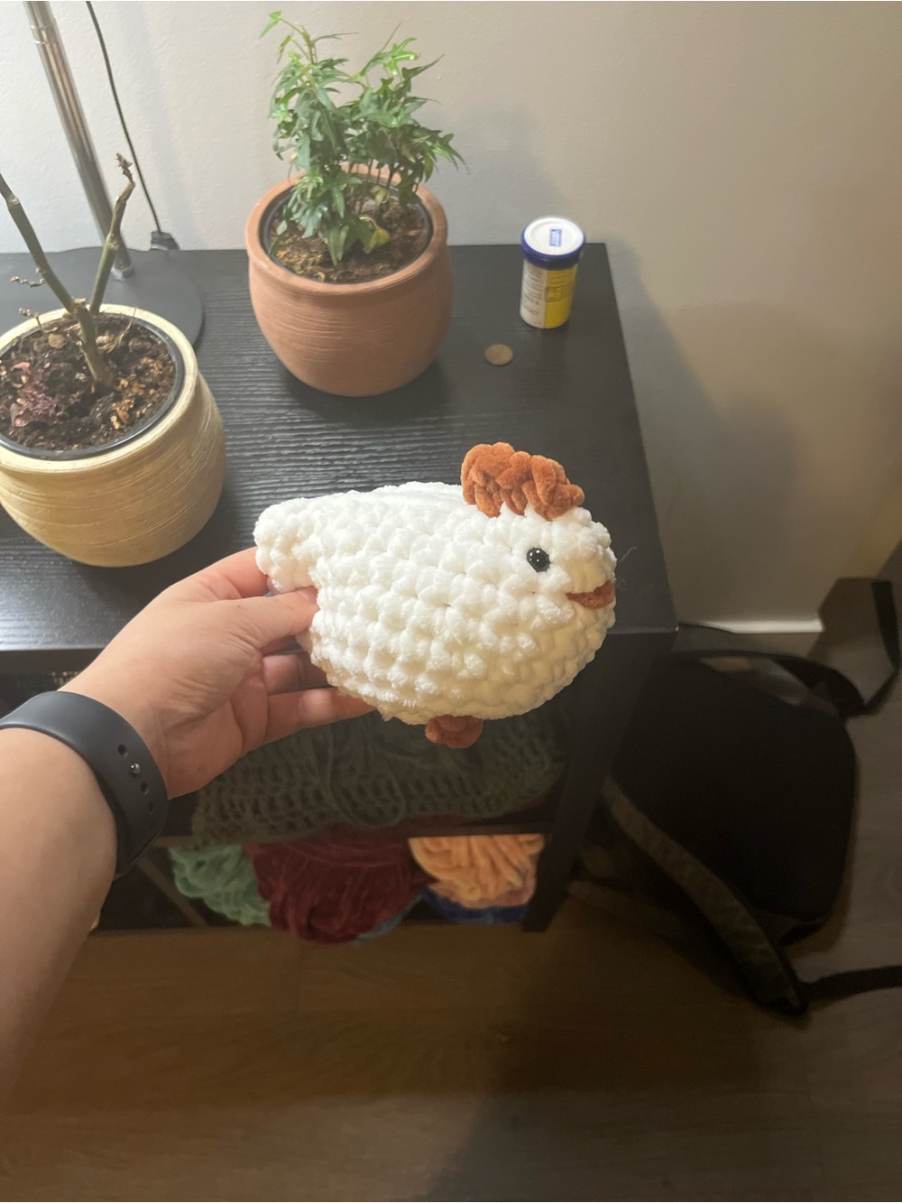 Plush Chicken Toy - White with Brown Accents